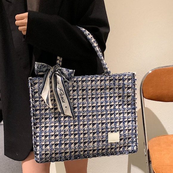 Multicolor Boho Womens Tweed Top Handle Tote Bag - Picture 5 of 5